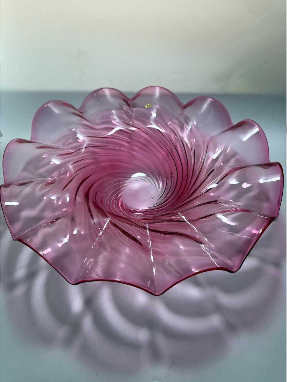 Chalet Artistic Glass Canadian Heritage #2009 Cranberry Swirl Bowl 15”